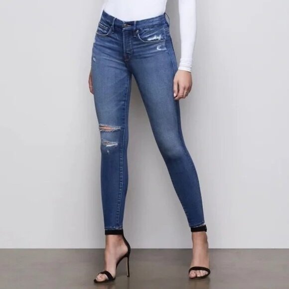 Good American Good Legs Ankle Crop High Rise Distressed Knee Skinny Jeans 20